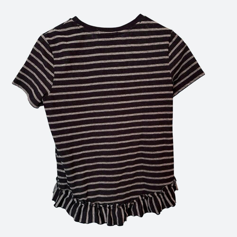 Banana Republic Striped Top - Gray Short Sleeve with Ruffle Hem - Sz Small